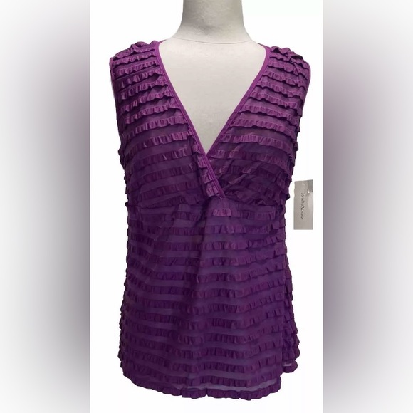 John Paul Richard Magenta Rocker-Chic Ruffled Sleeveless Top (Orig $44) Sz L-NWT - Picture 1 of 9